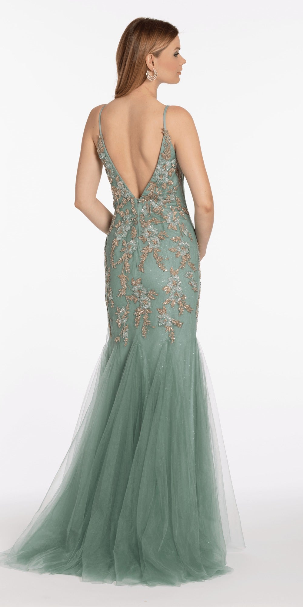 Satin Off the Shoulder Ballgown with Rhinestone Bow Detail