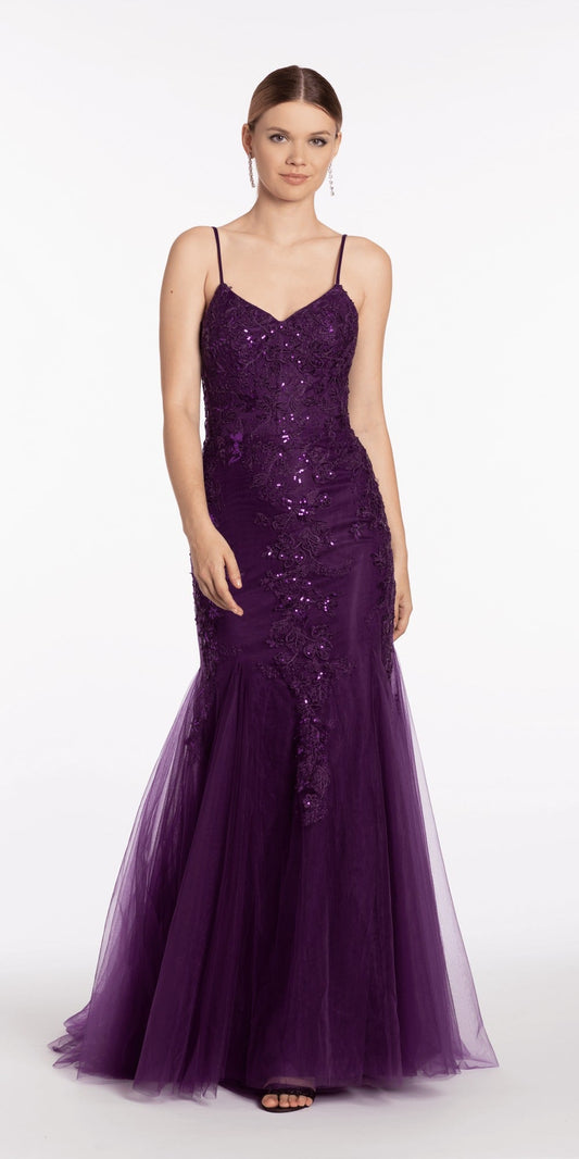 Strapless Glitter Mesh Ombre A Line Dress with Tendrils