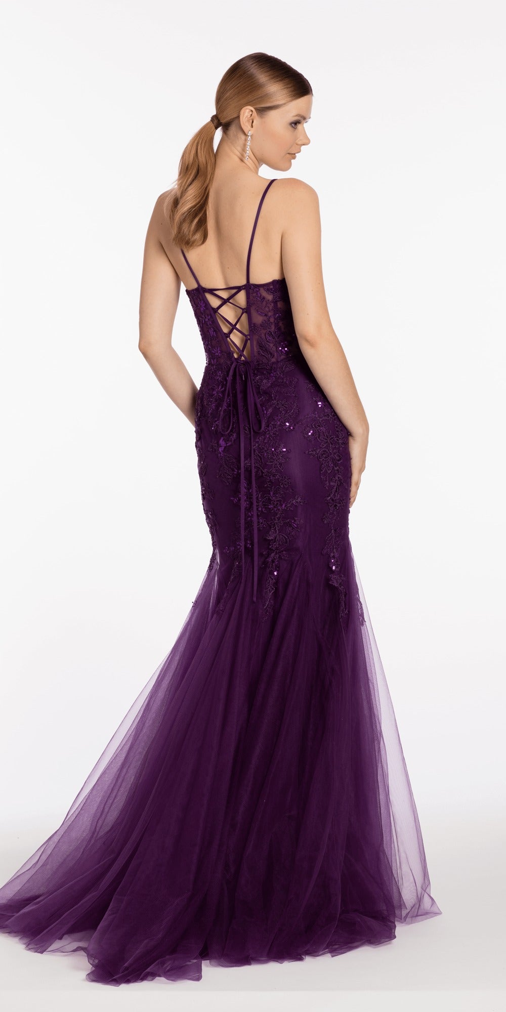 Strapless Glitter Mesh Ombre A Line Dress with Tendrils