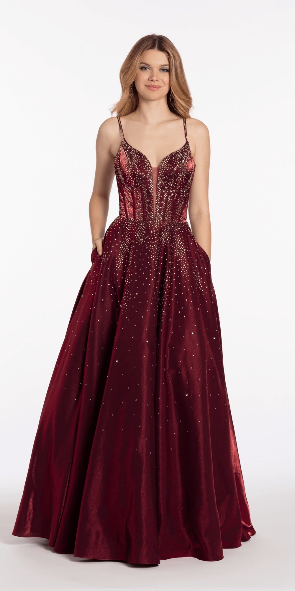 Strapless Glitter Mesh Ombre A Line Dress with Tendrils