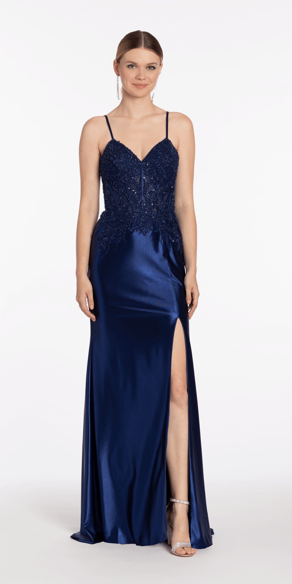 Satin Embroidered Sweetheart Corset Ballgown with Pockets