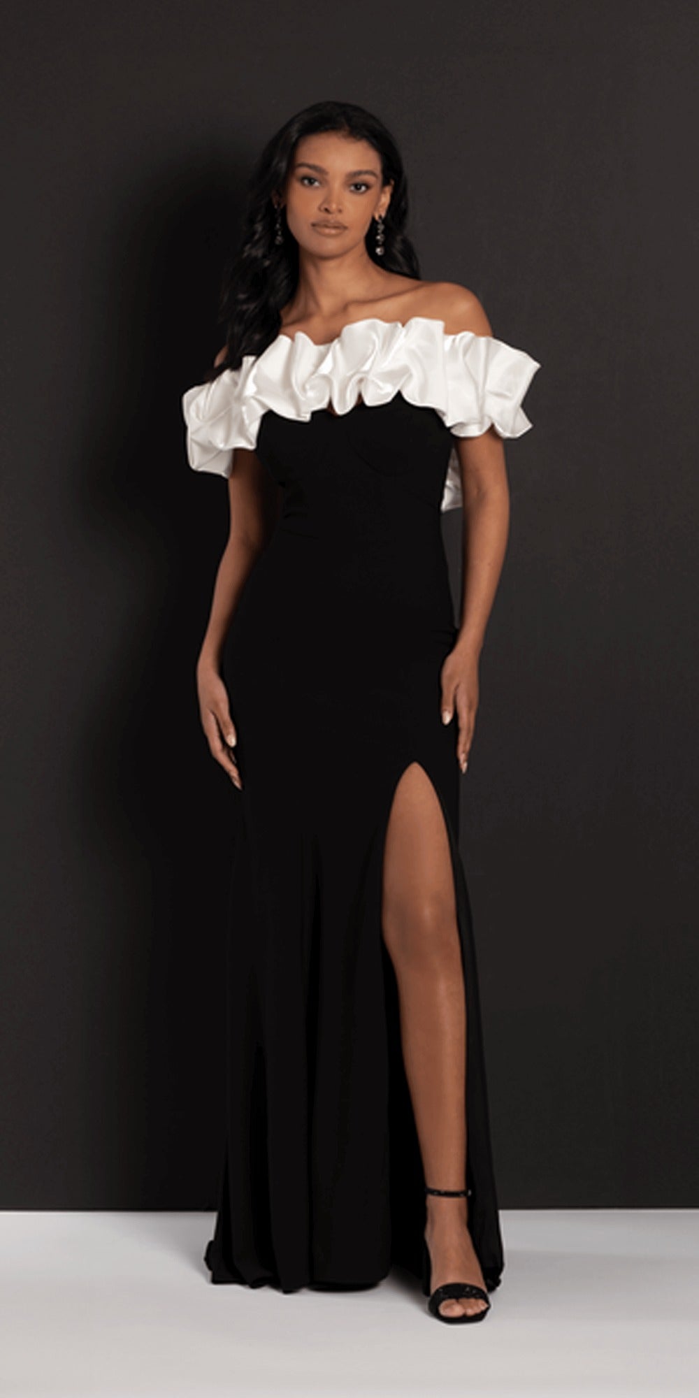 Shimmer Two Tone Off the Shoulder Bow Trumpet Dress