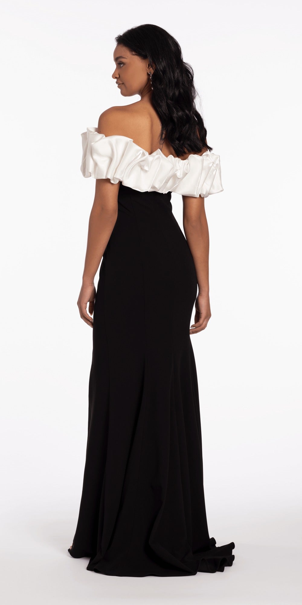 Shimmer Two Tone Off the Shoulder Bow Trumpet Dress