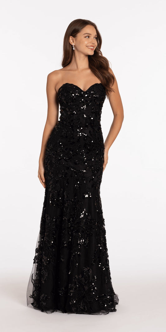 Floral Embroidered Sweetheart Lace Up Back Mermaid Dress