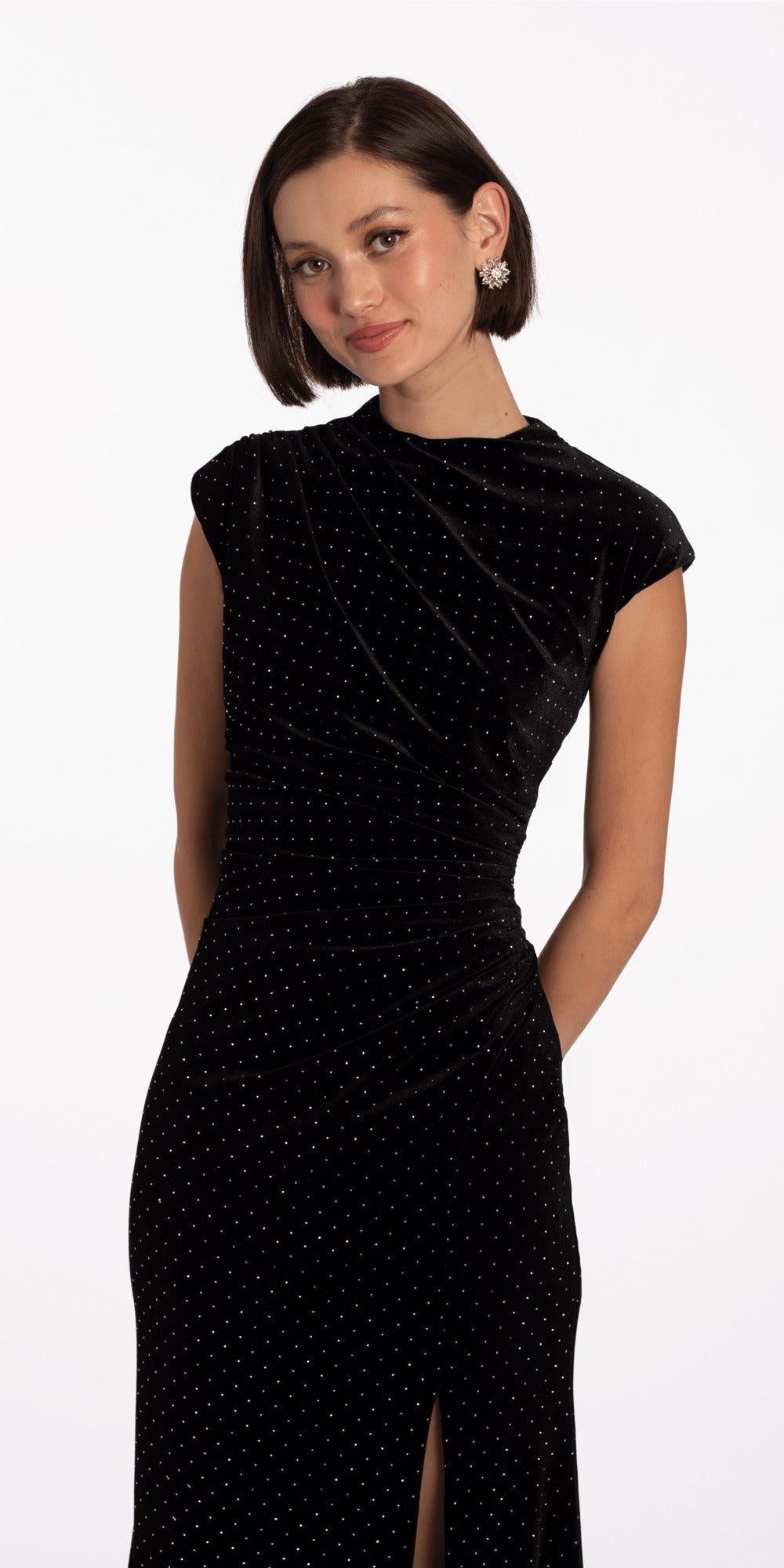 Strapless Pearl Embellished Corset Glitter Fit and Flare Dress