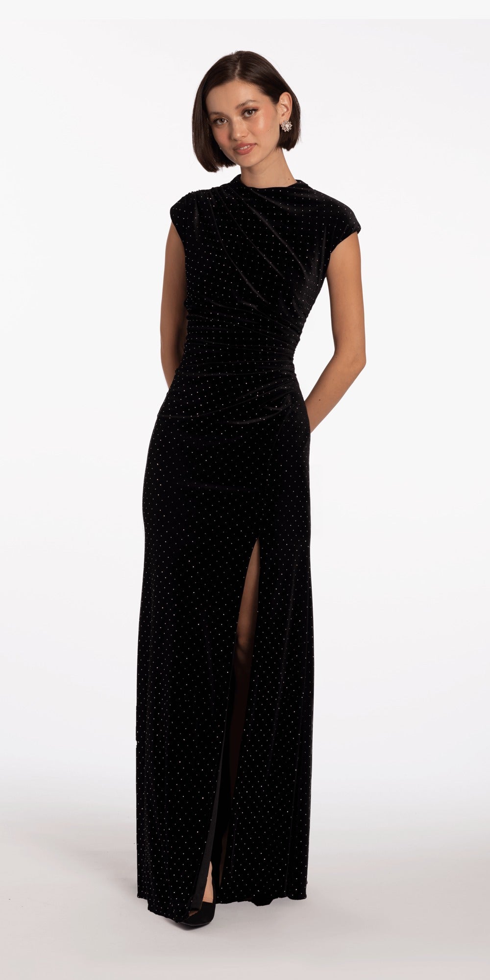 Strapless Pearl Embellished Corset Glitter Fit and Flare Dress