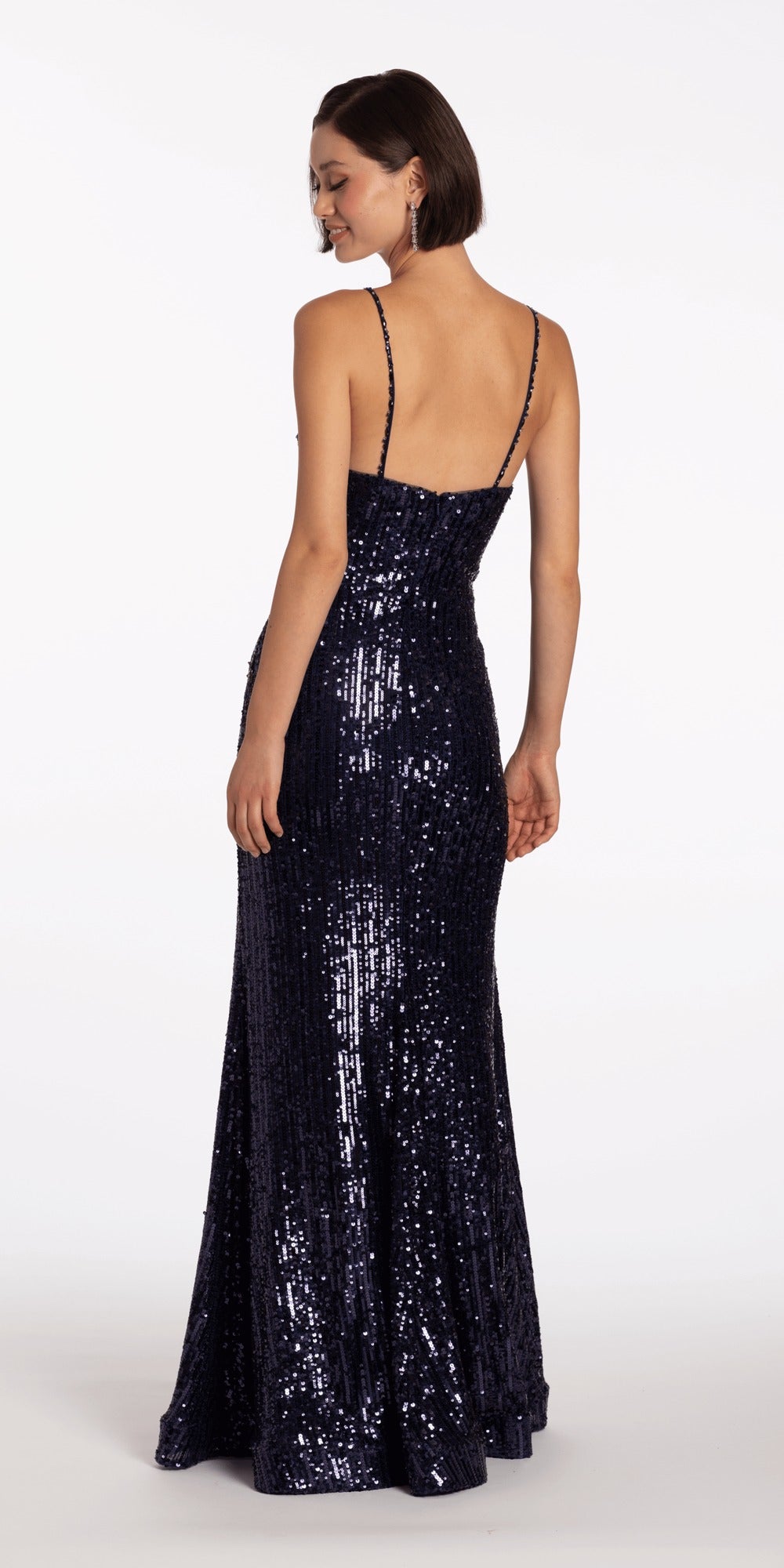 Satin Embellished Pleated Sweetheart Glitter Column Dress