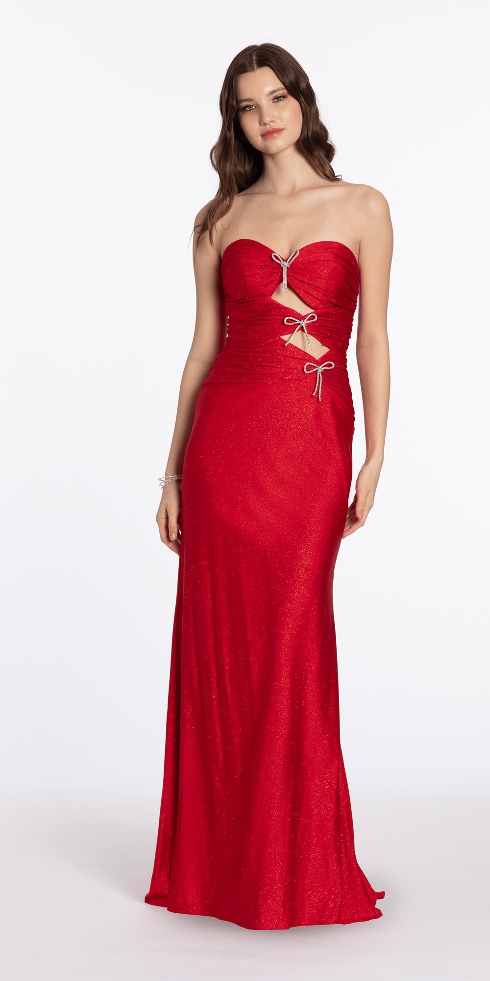 Lace Embroidered Strapless Satin Sweetheart Corset Bodycon Dress
