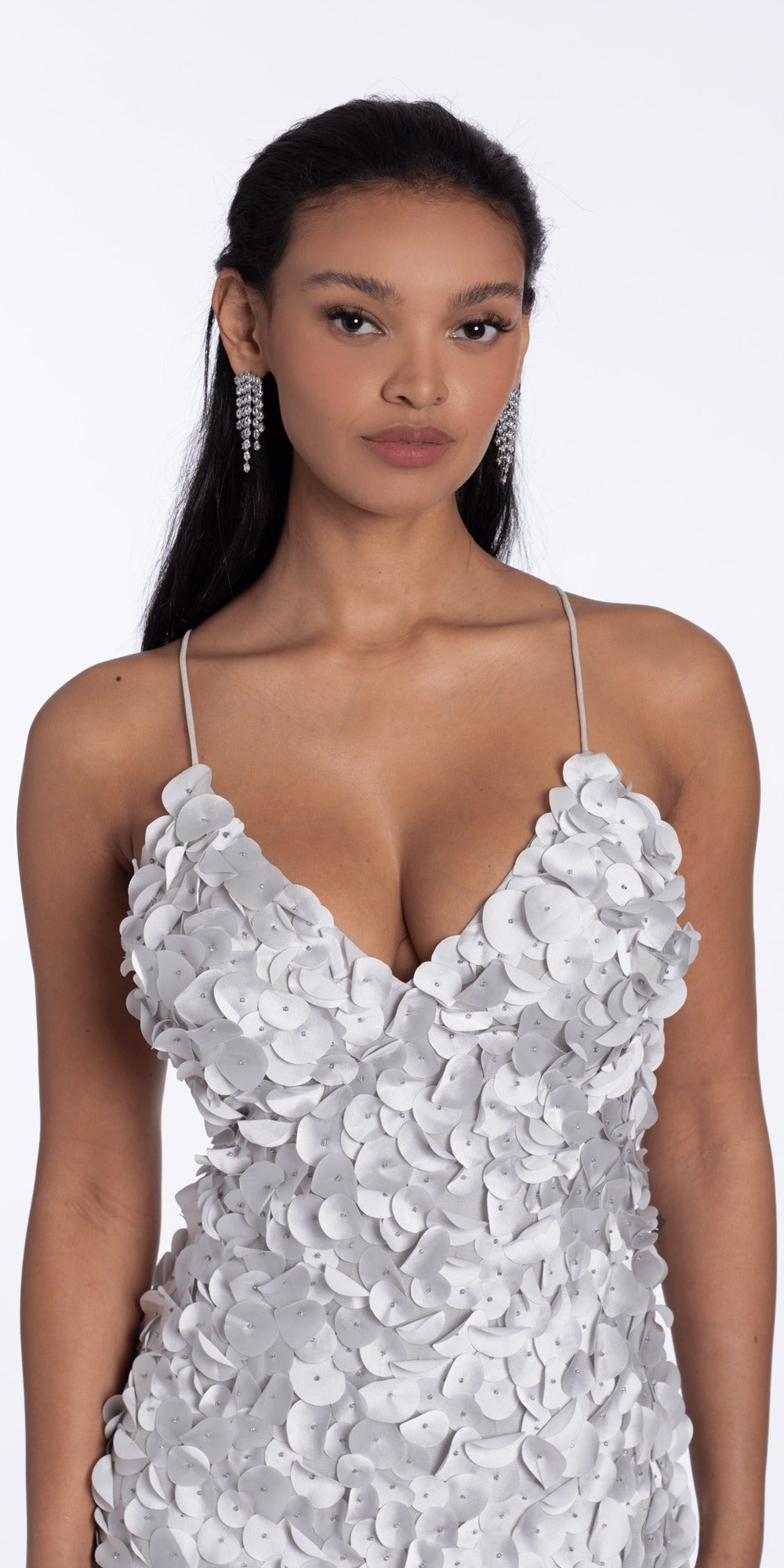 Chiffon Tiered Halter A Line Dress with Embellished Appliques