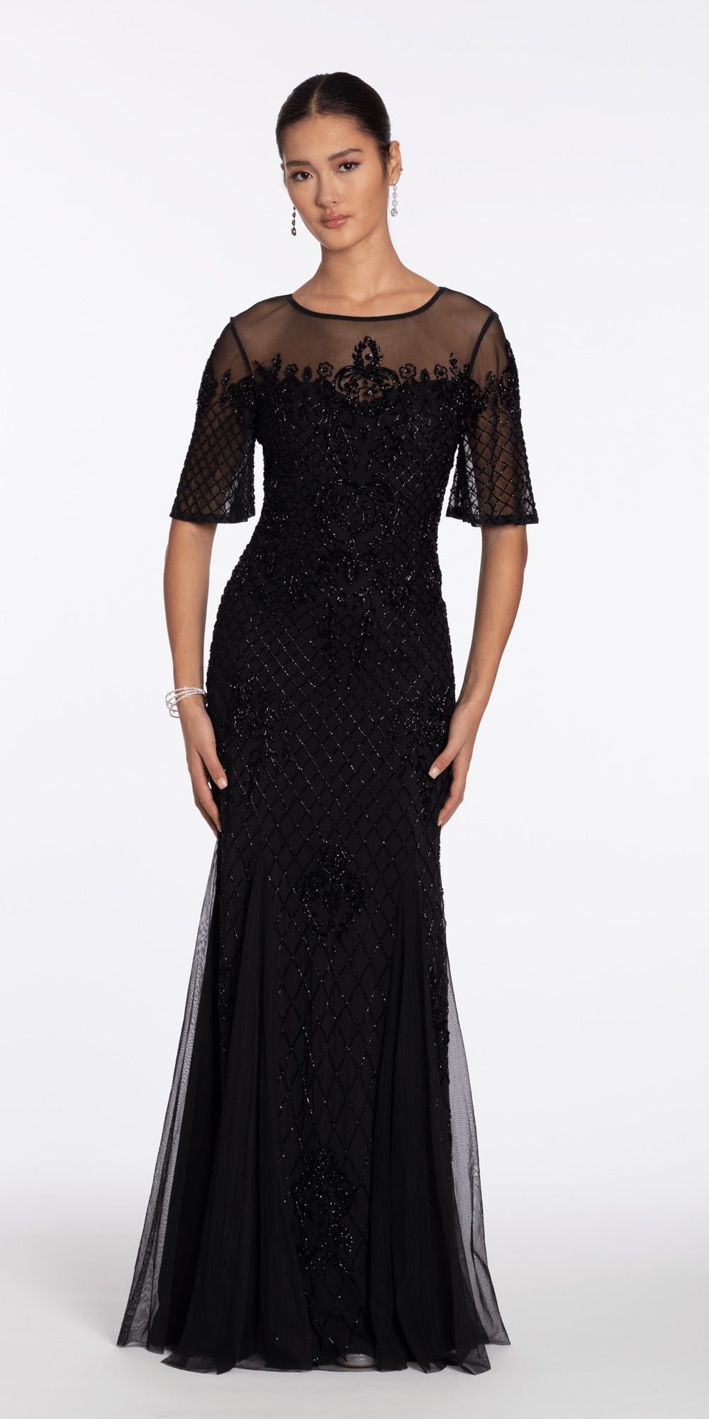Lace Up Back Glitter Mesh Corset A Line Dress with Tendrils