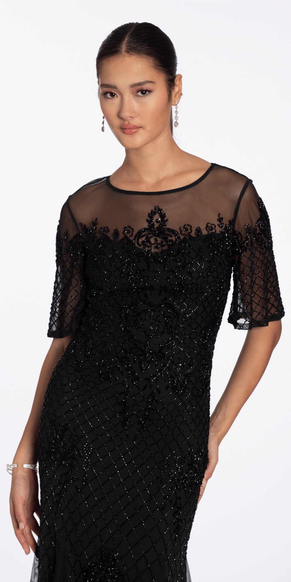 Lace Up Back Glitter Mesh Corset A Line Dress with Tendrils