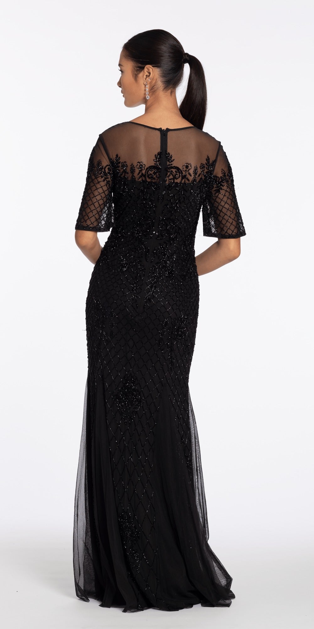Floral Jacquard Cowl Neck Column Dress