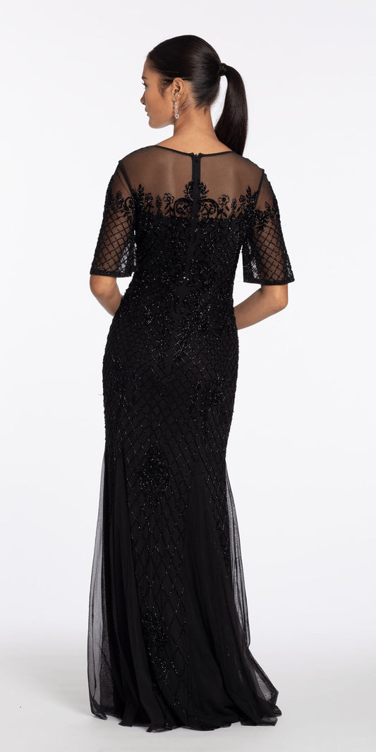 Floral Jacquard Cowl Neck Column Dress