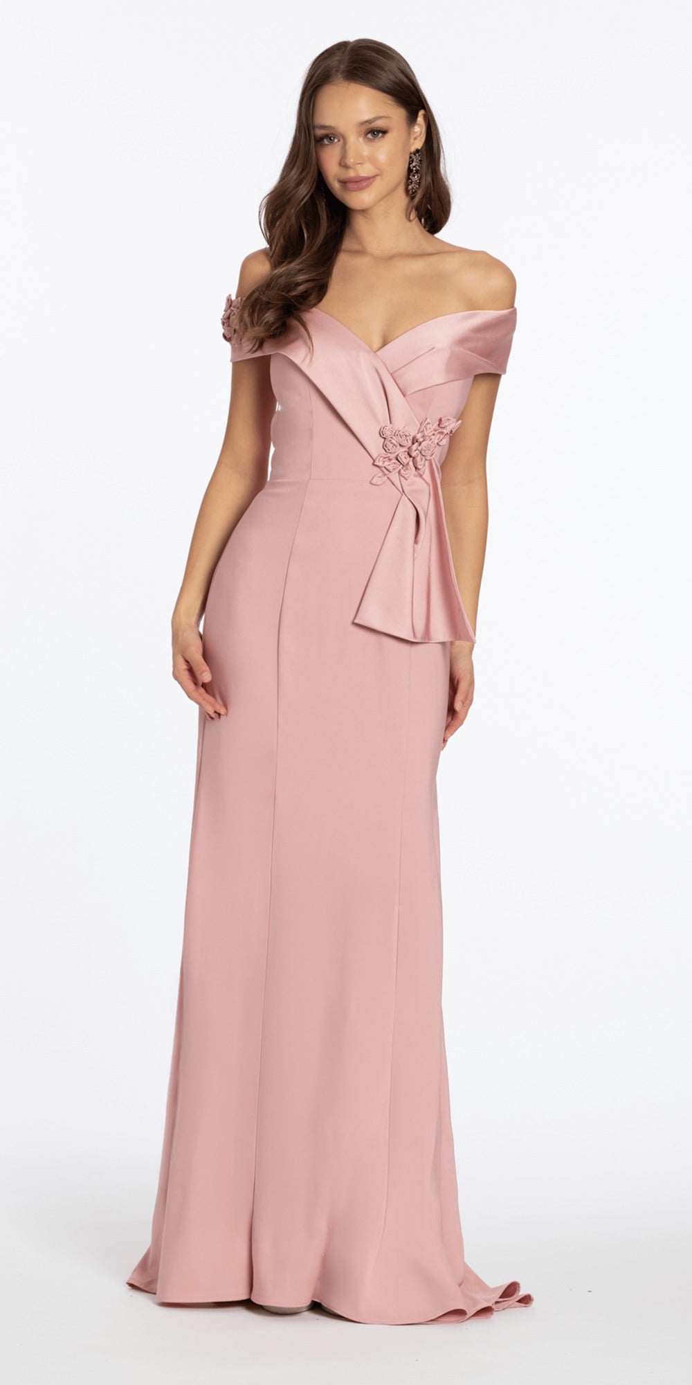 Pointed Embroidered Strapless Satin Corset Column Dress