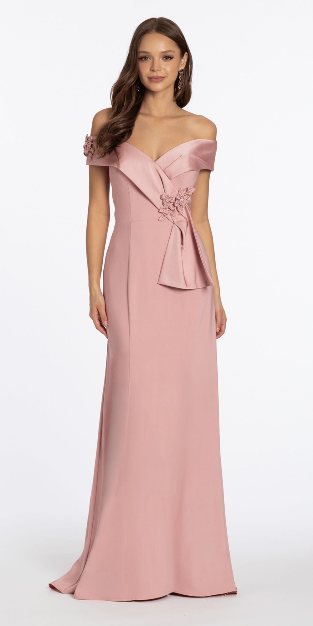Pointed Embroidered Strapless Satin Corset Column Dress