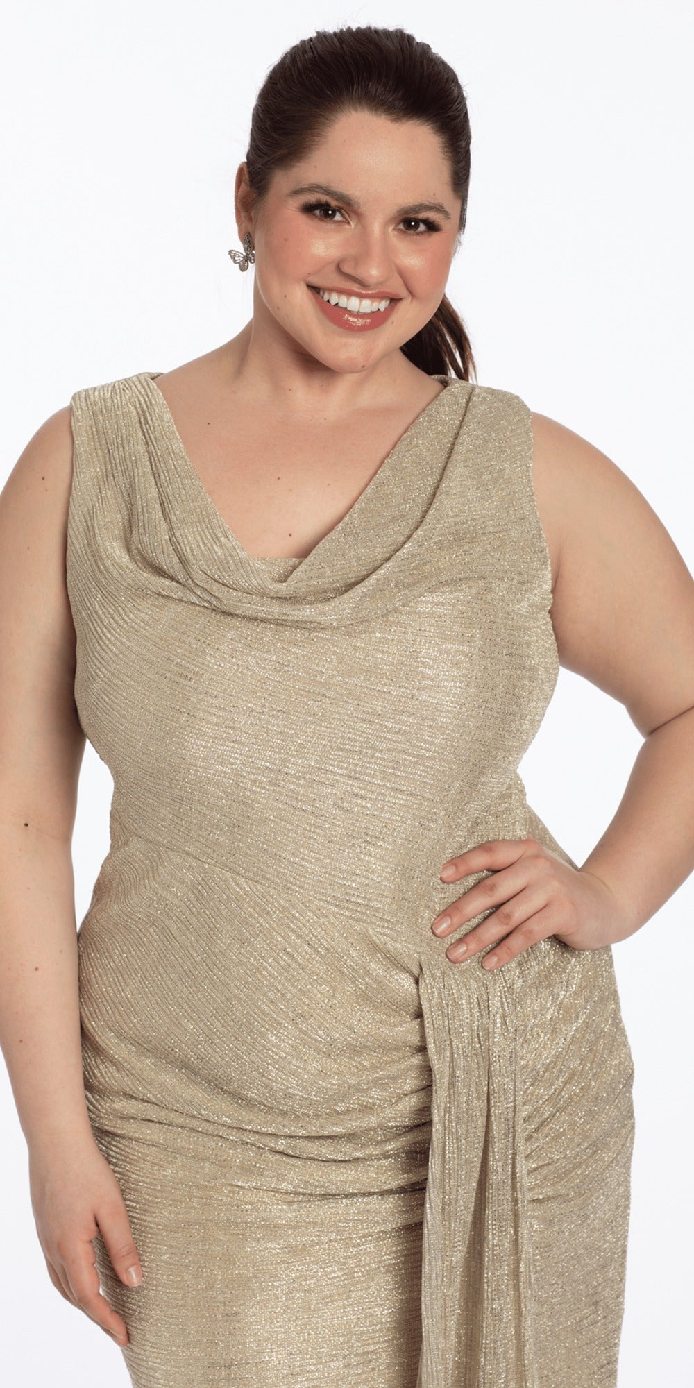 Satin Embroidered Strapless Corset Column Dress with Scarf