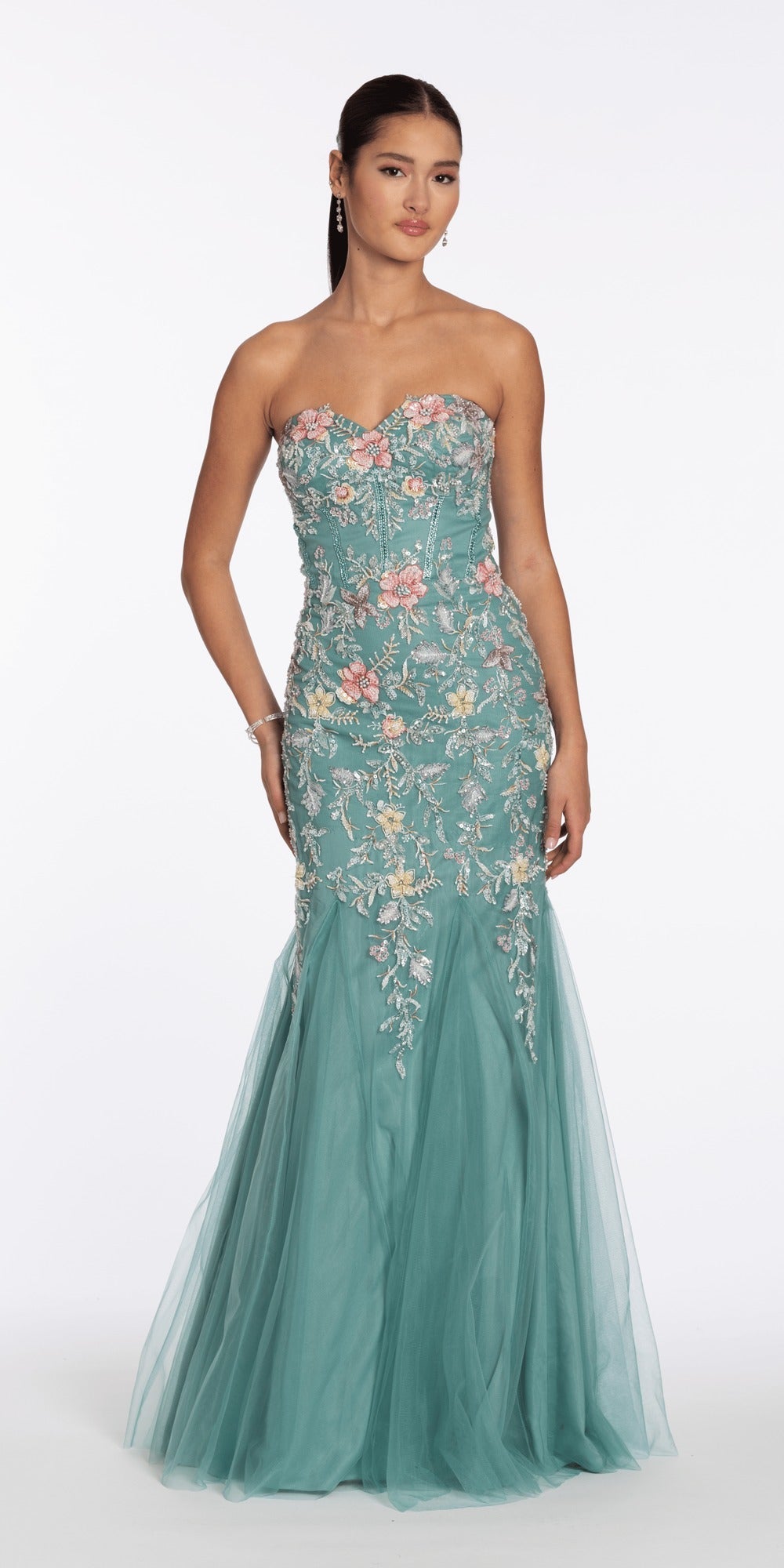 Iridescent Metallic Glitter Off the Shoulder Plunge A Line Dress