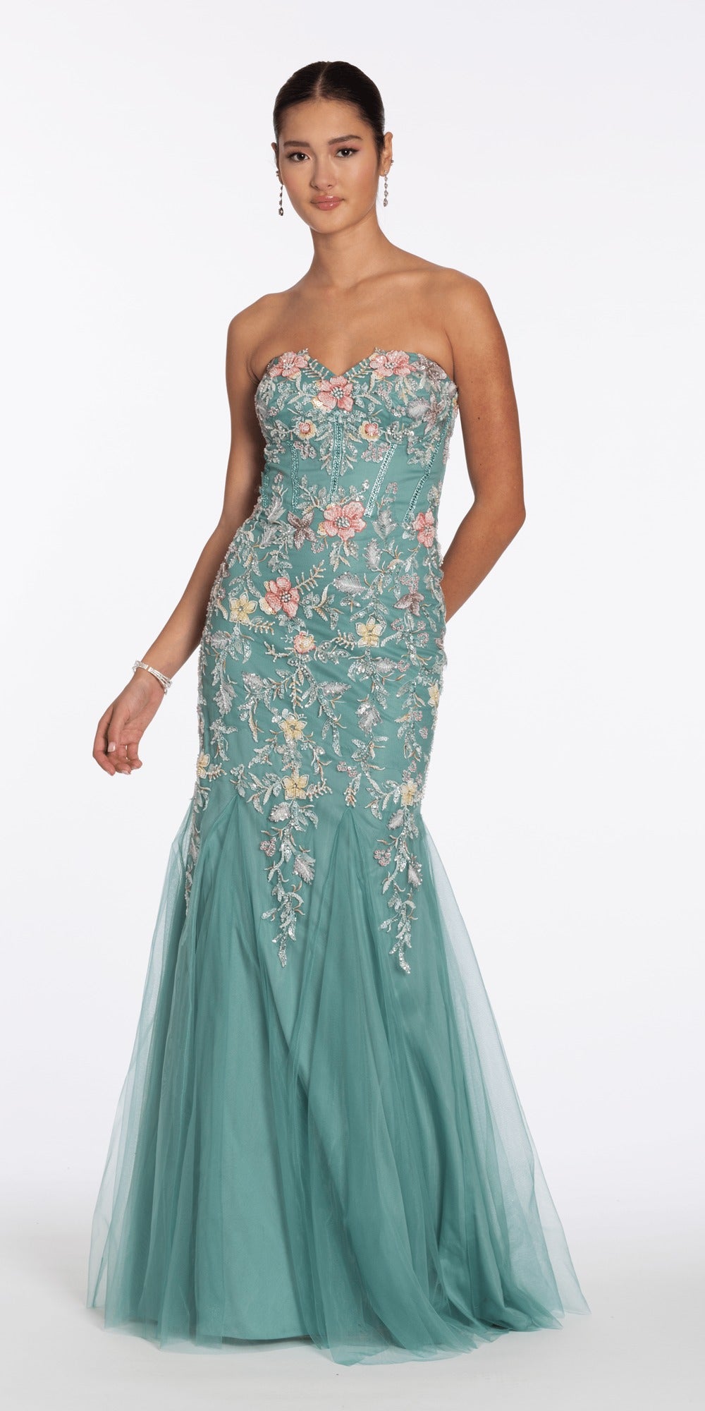 Iridescent Metallic Glitter Off the Shoulder Plunge A Line Dress