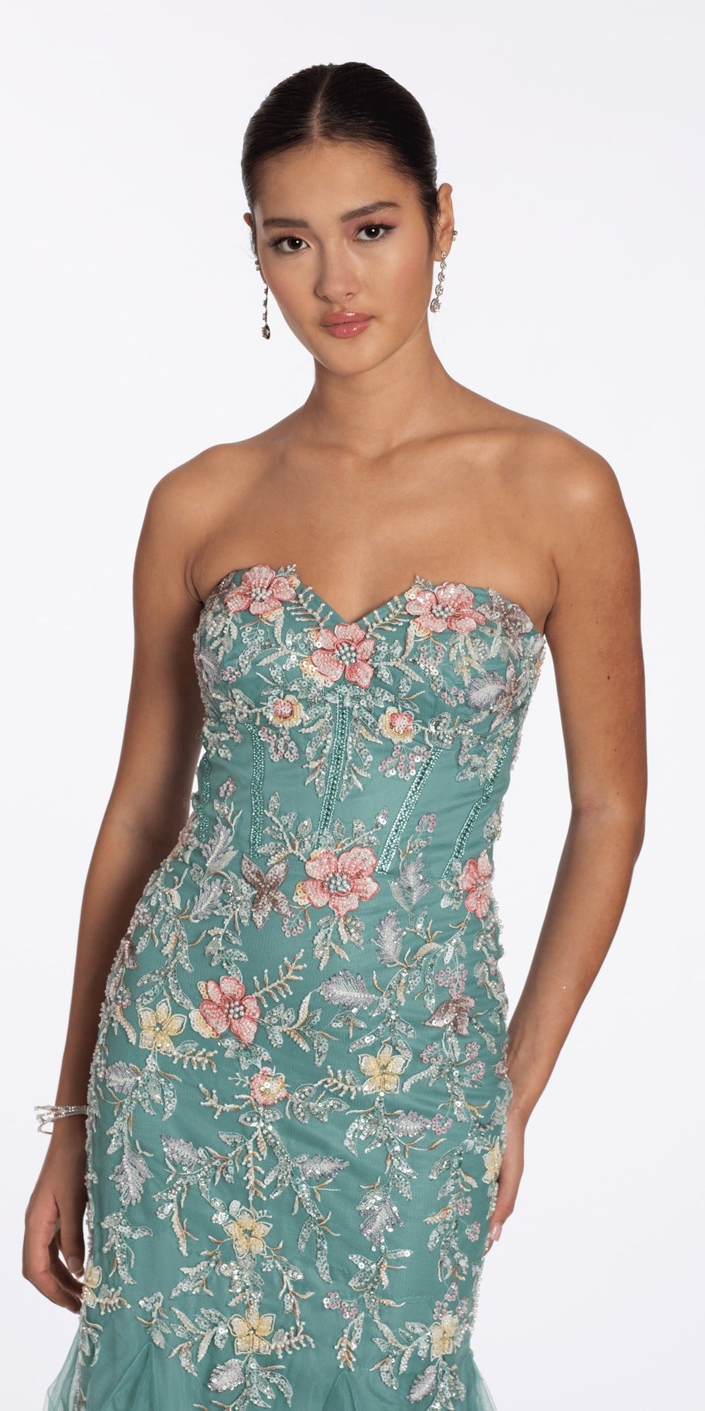 Iridescent Metallic Glitter Off the Shoulder Plunge A Line Dress