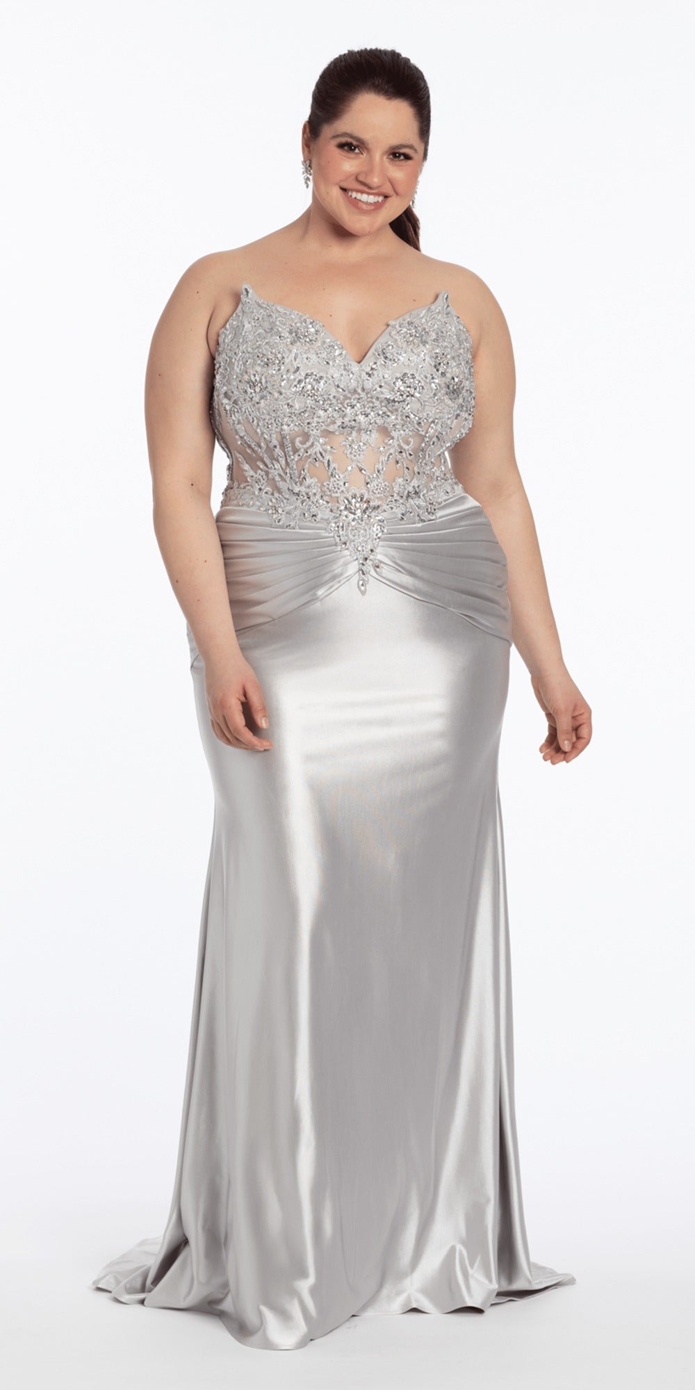 Strapless Satin Rhinestone Corset Column Dress