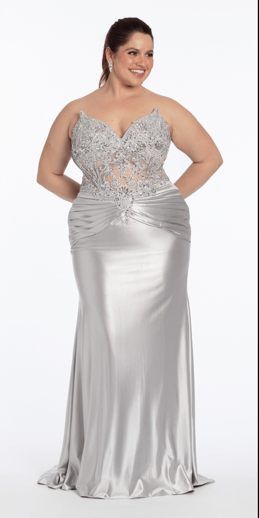 Strapless Satin Rhinestone Corset Column Dress