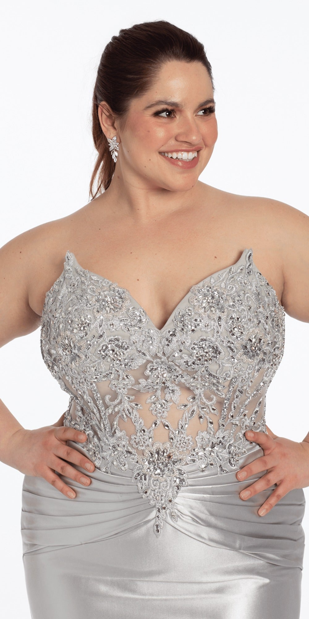 Strapless Satin Rhinestone Corset Column Dress