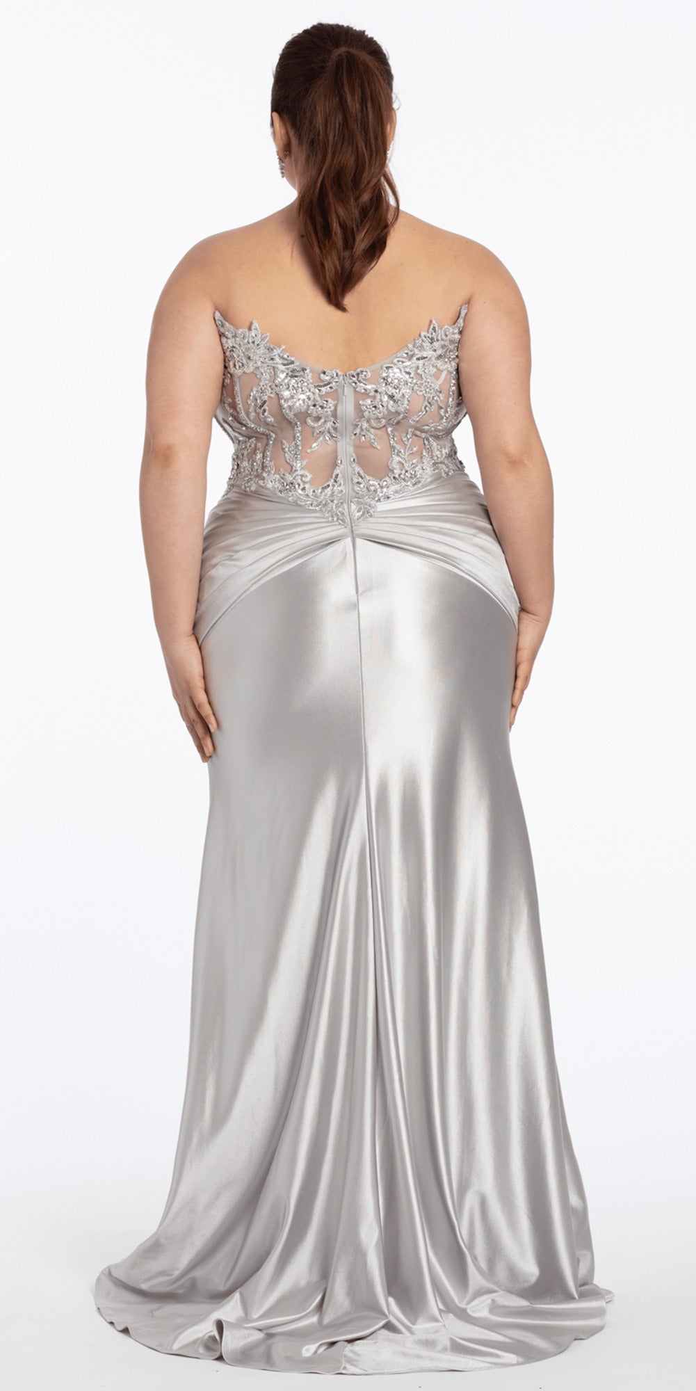 Strapless Satin Rhinestone Corset Column Dress