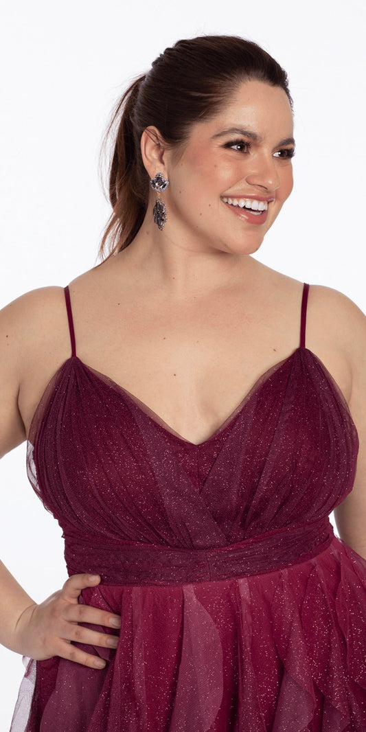 Satin Strapless Rhinestone A Line Dress with Peek-a-Boo Bodice