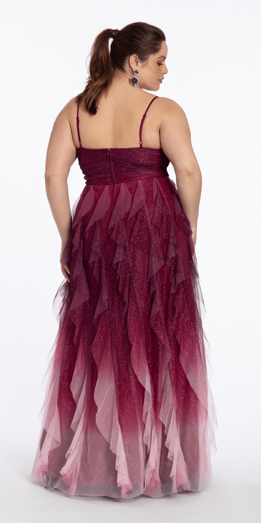 Satin Strapless Rhinestone A Line Dress with Peek-a-Boo Bodice