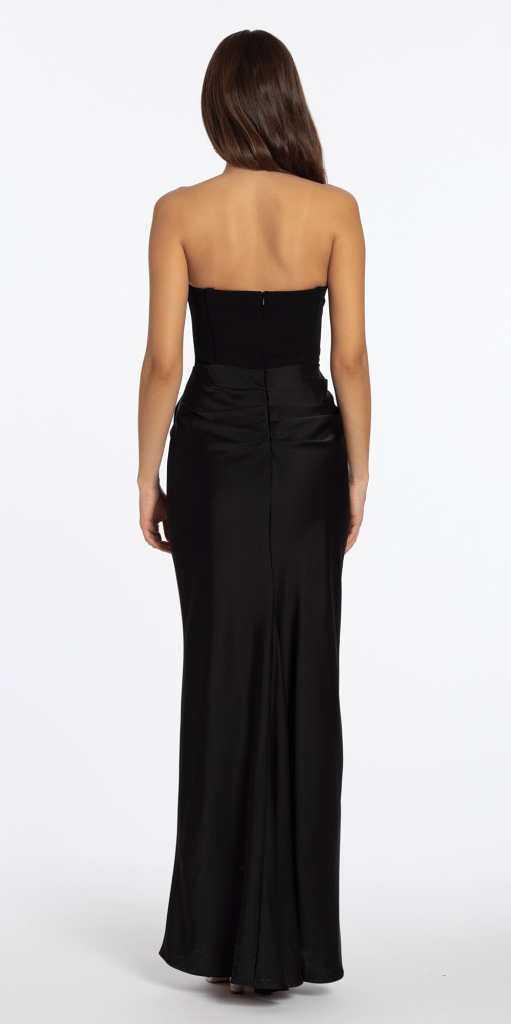 Strapless Sweetheart Glitter Corset Column Dress with Exaggerated Slit