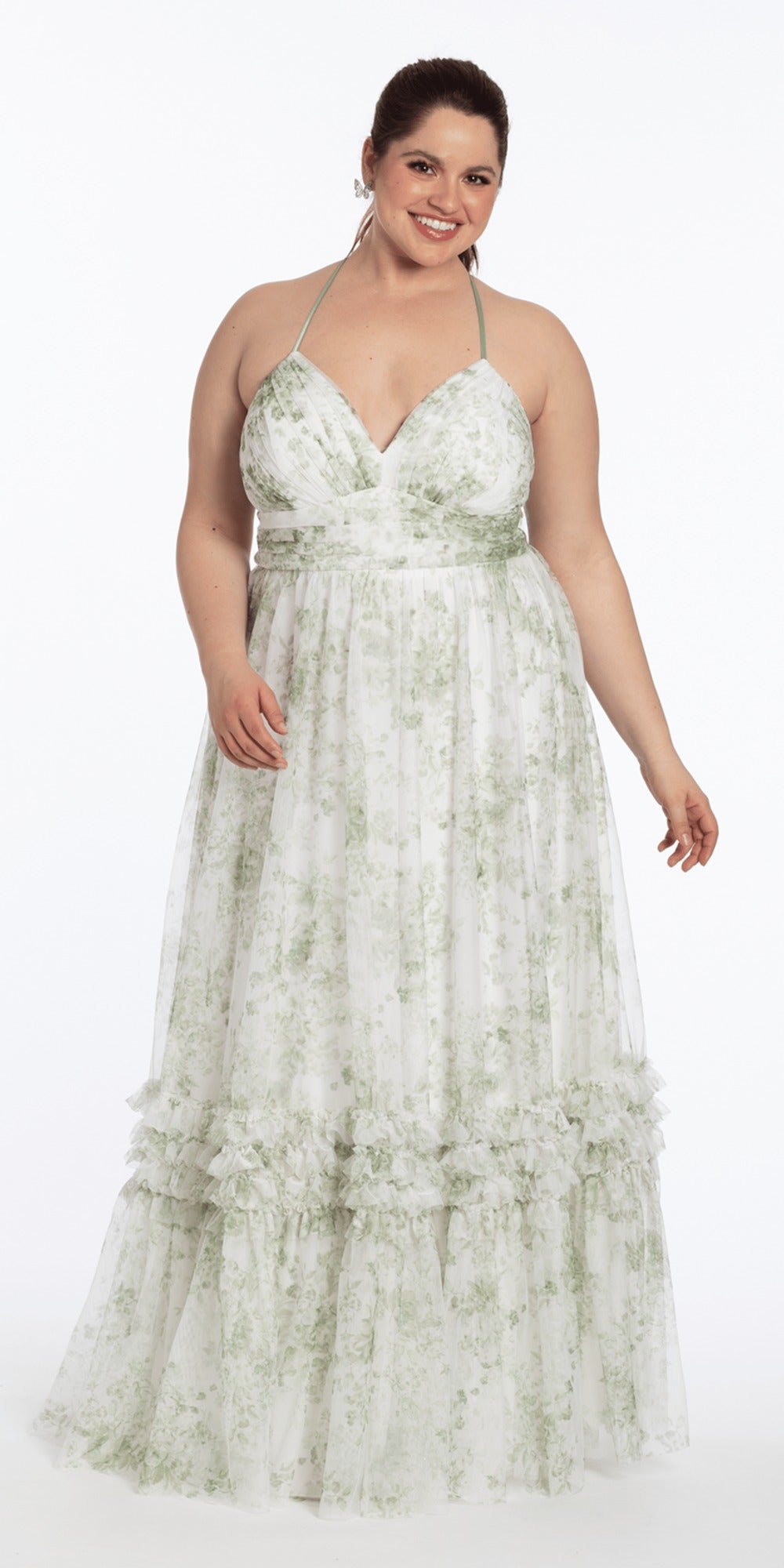 Open Lace Skater Dress with Pleated Chiffon Neckline