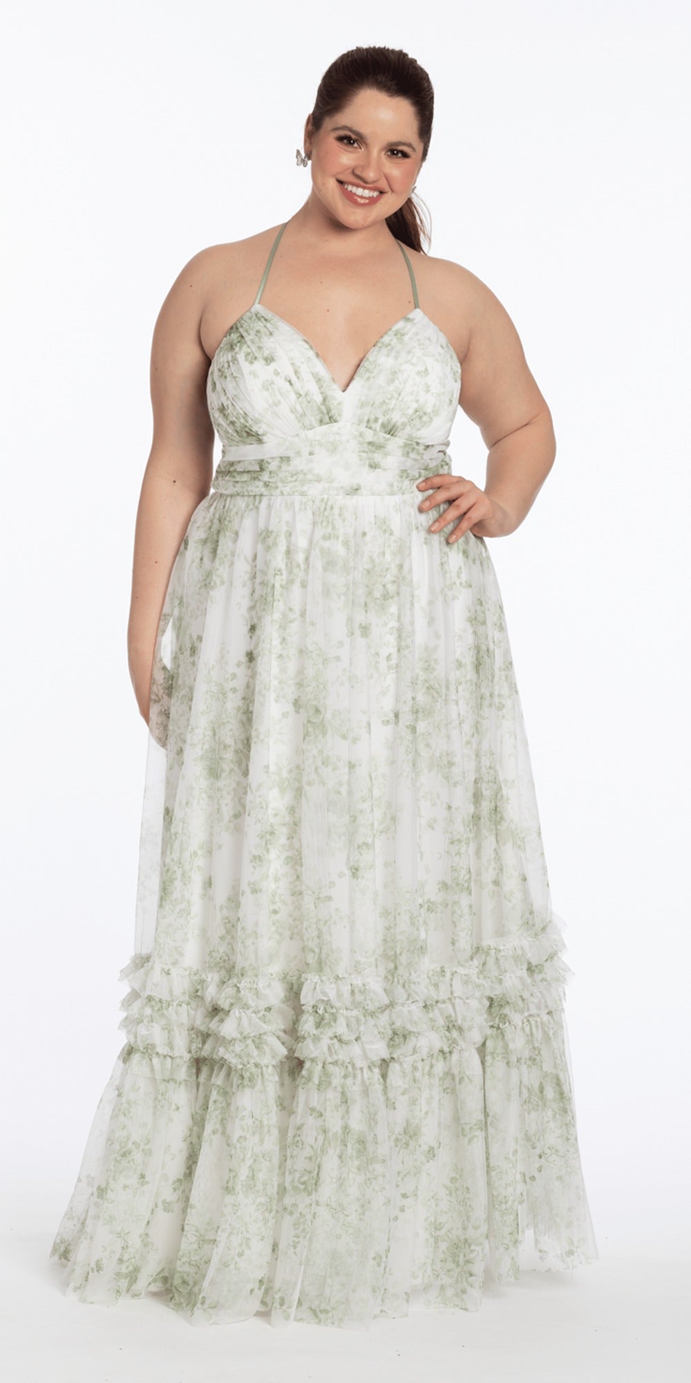 Open Lace Skater Dress with Pleated Chiffon Neckline
