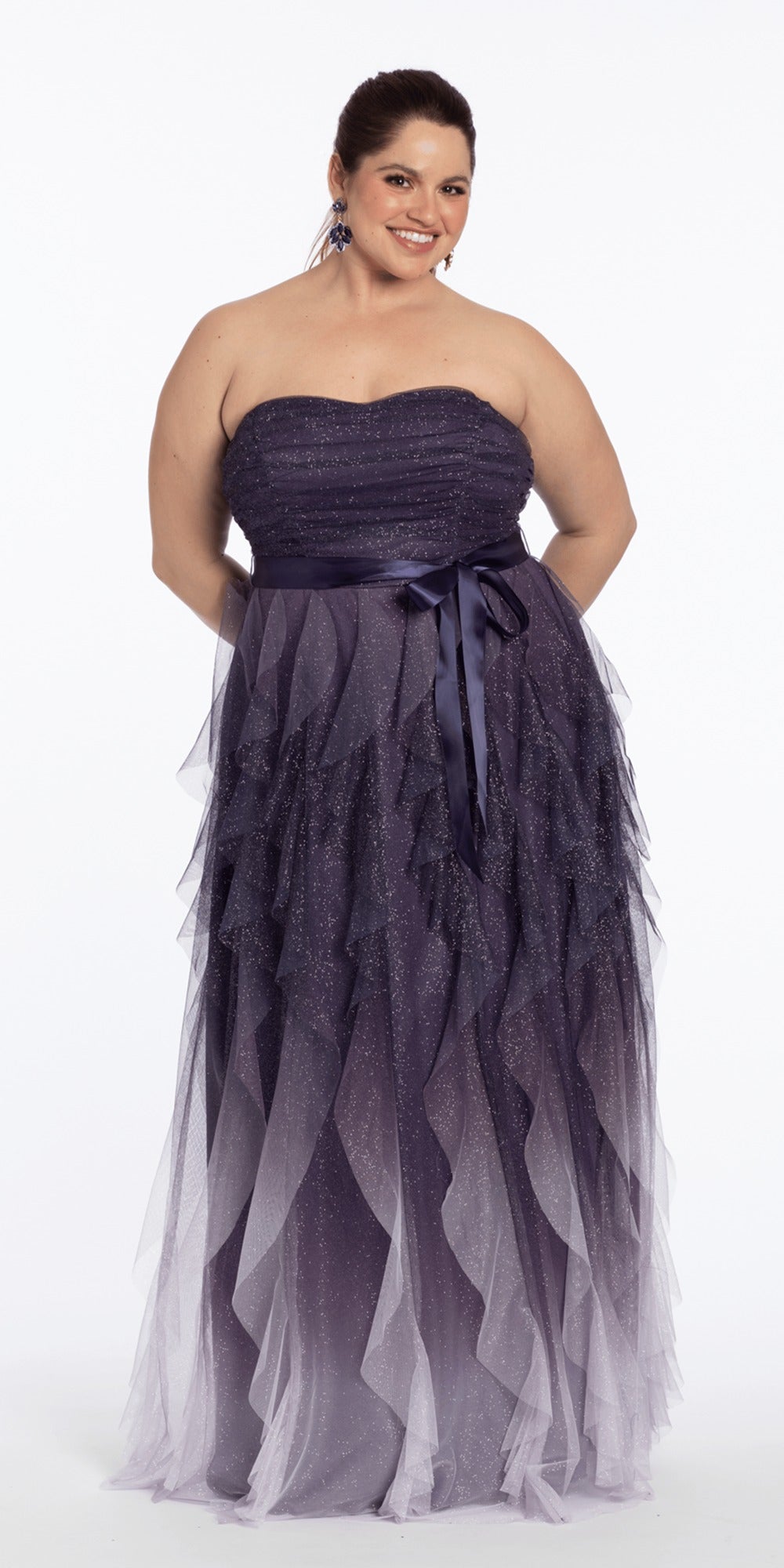 Basque Waist Jacquard Tie Shoulder Dress