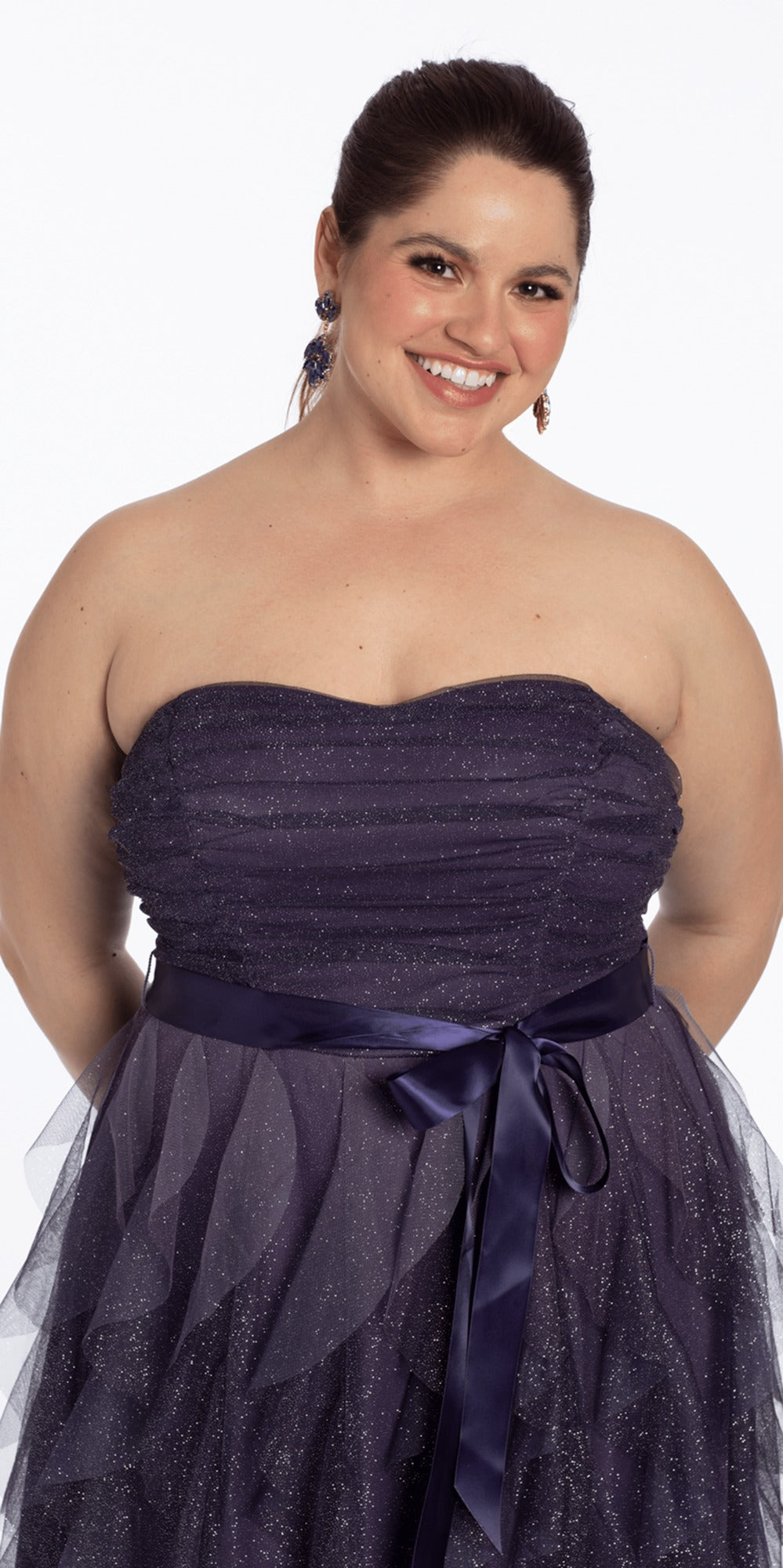 Basque Waist Jacquard Tie Shoulder Dress