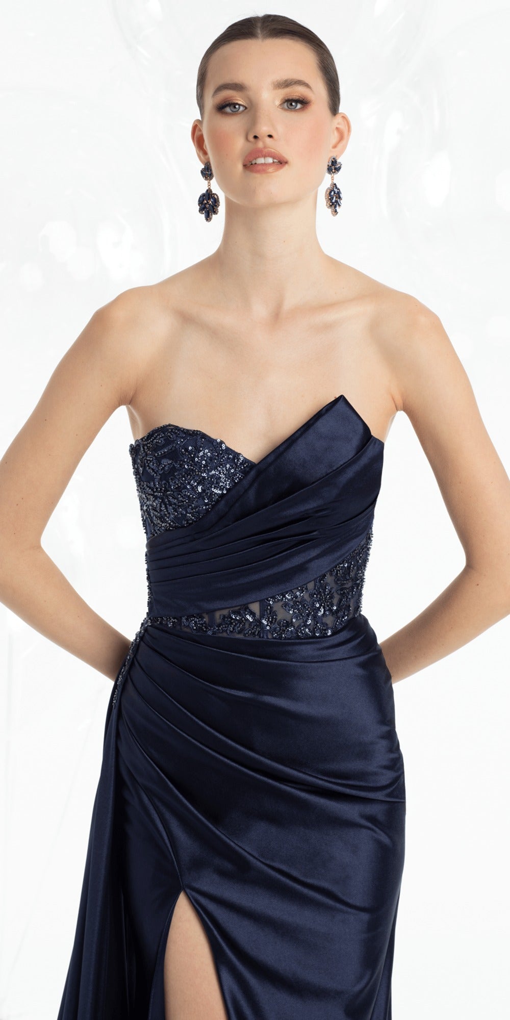Satin Tie Back Crepe Dress with Asymmetrical Tiered Hem Dress
