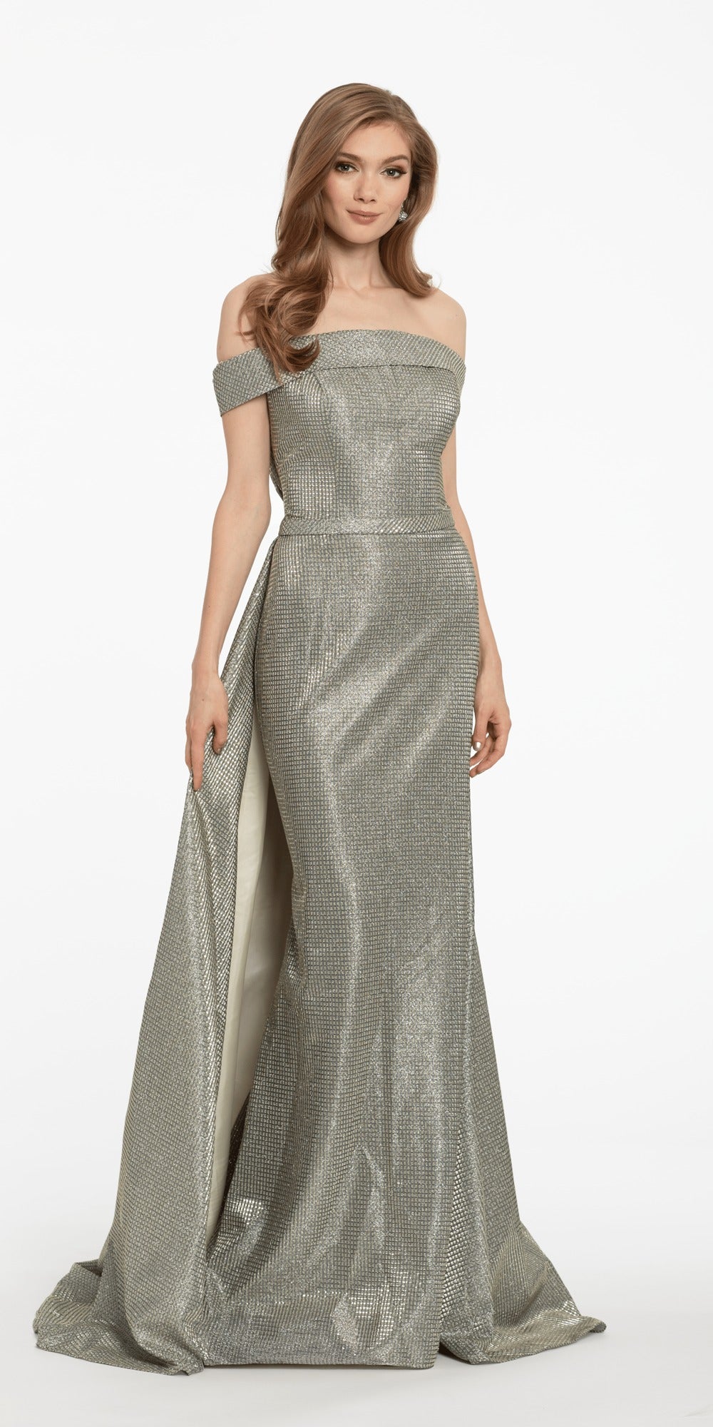 Sunburst Glitter Tulle Strapless Corset Trumpet Dress with Chain Detail