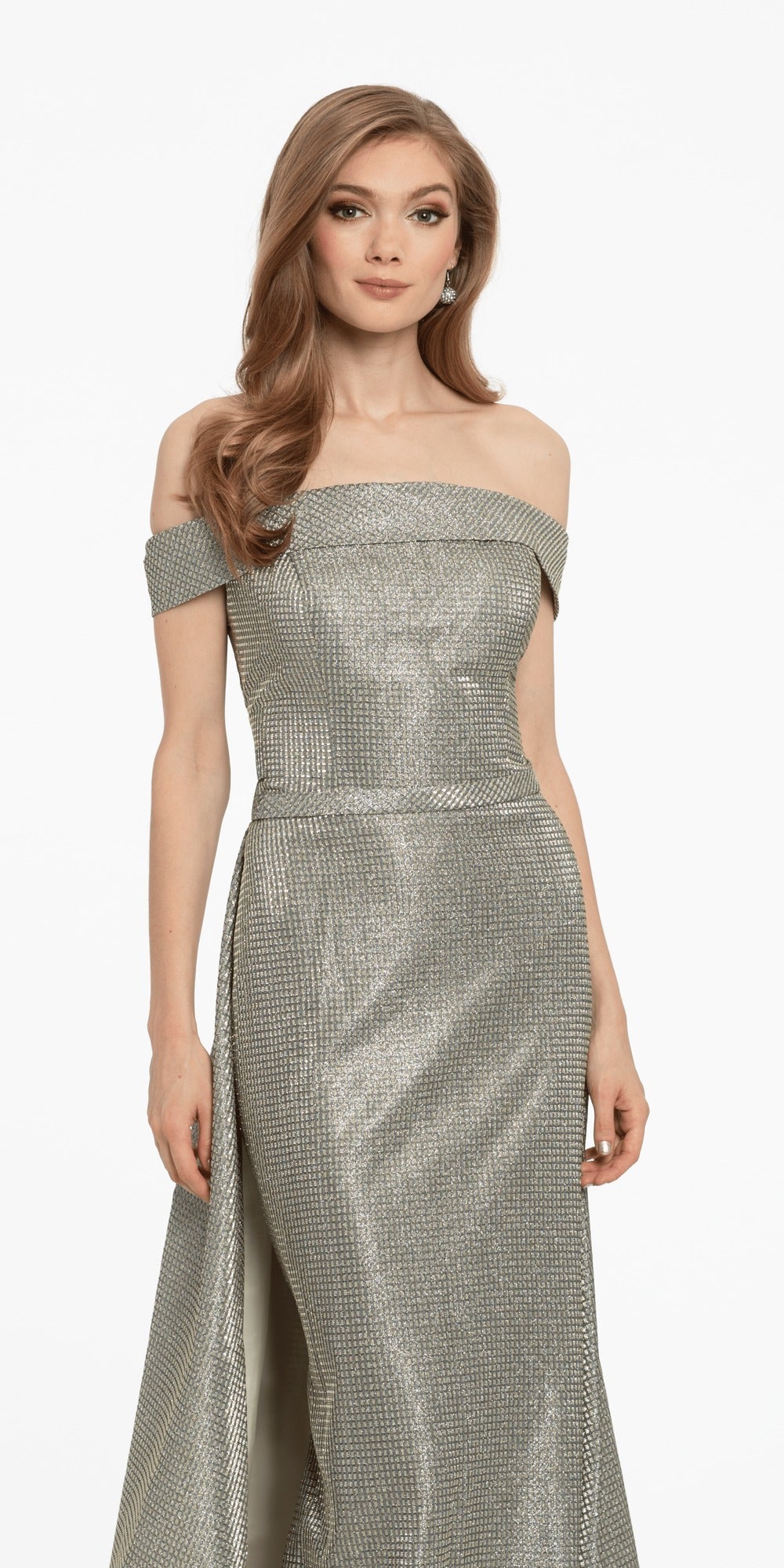 Stretch Satin Sweetheart Corset Column Dress with Rhinestone Detail