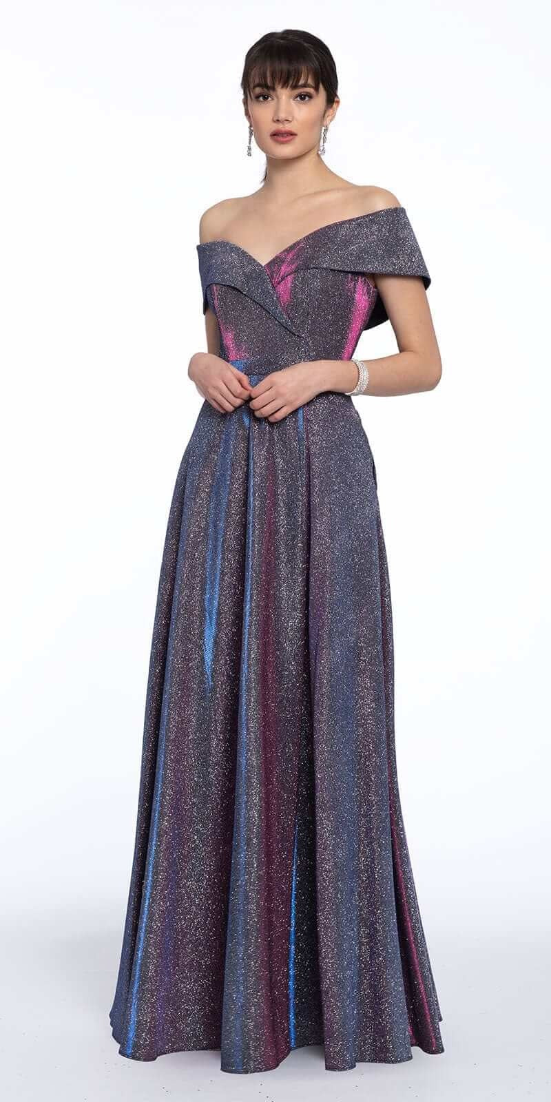 Off The Shoulder Surplice Two Tone Metallic Dress