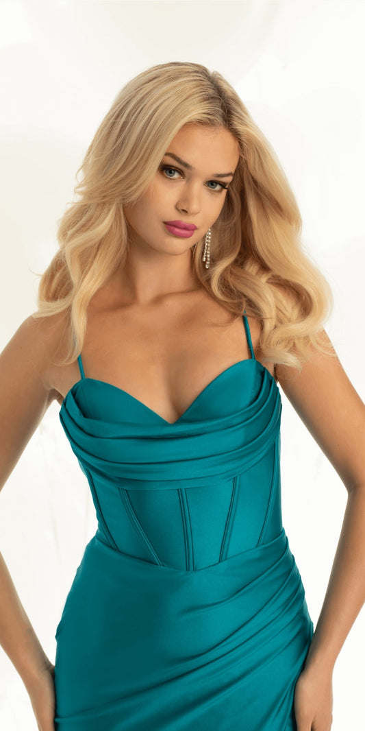 Ribbon Sequin Square Neck Corset Ballgown