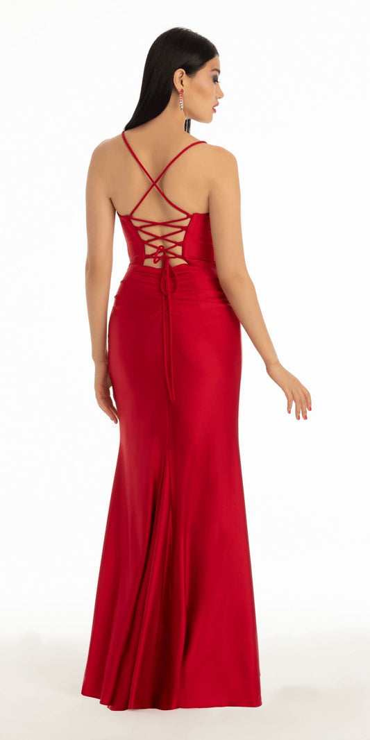 Satin Sequin Sweetheart Corset A Line Dress