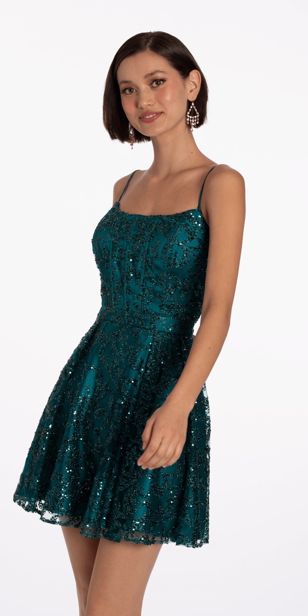 Rhinestone Illusion Strapless Glitter Corset Trumpet Dress with Shawl