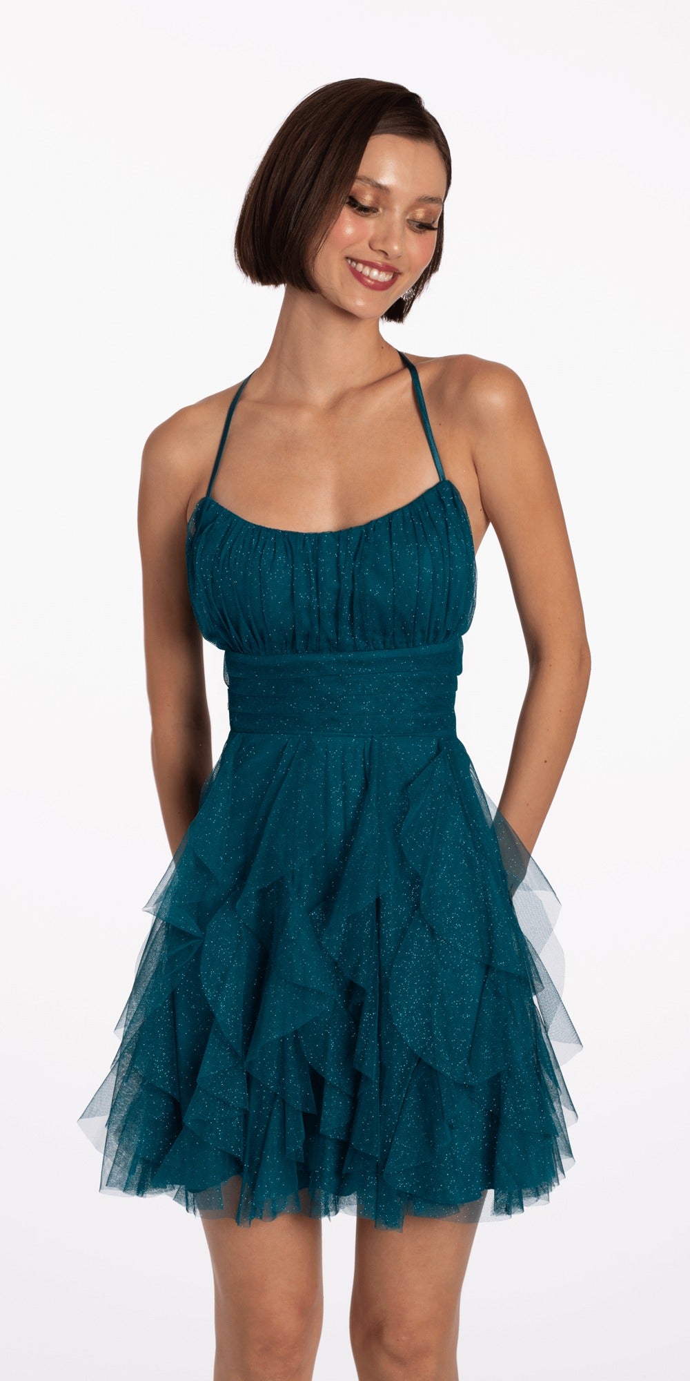 Off the Shoulder Scuba Dress with Side Ruffle