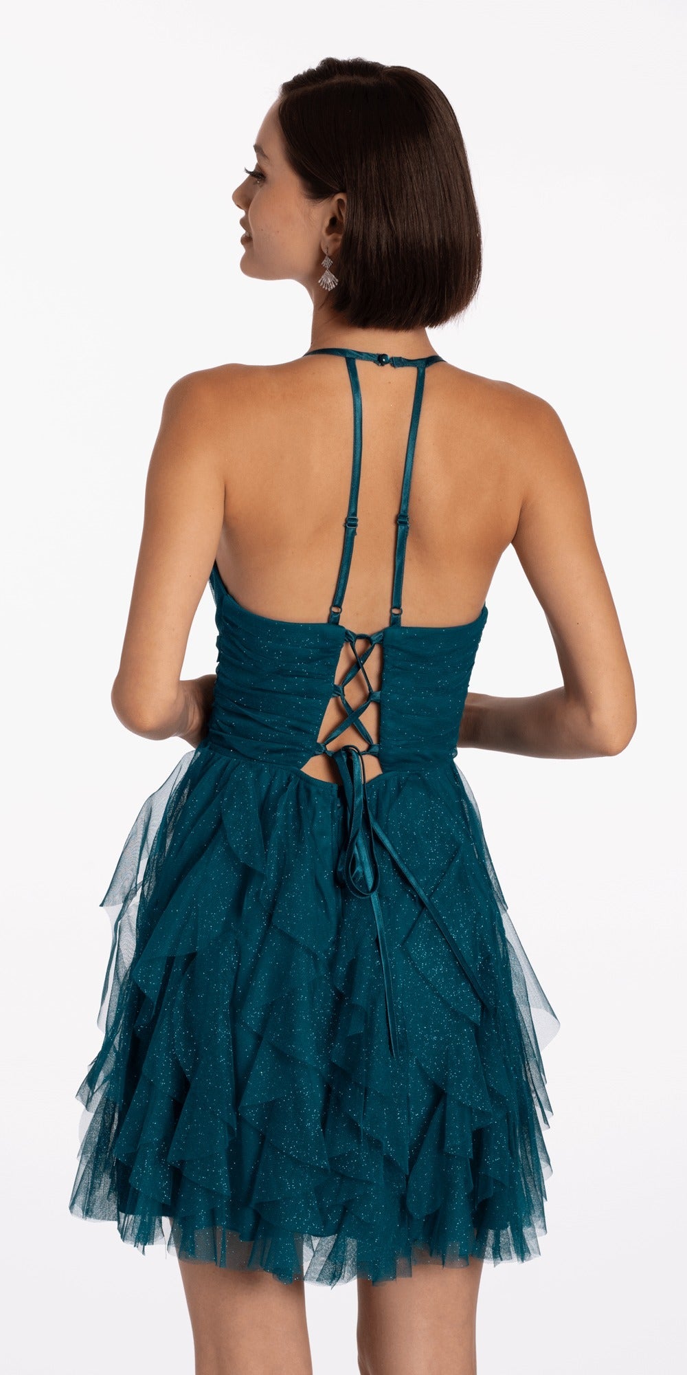 Taffeta Plunge Beaded Ballgown with Detachable Bow and Pockets