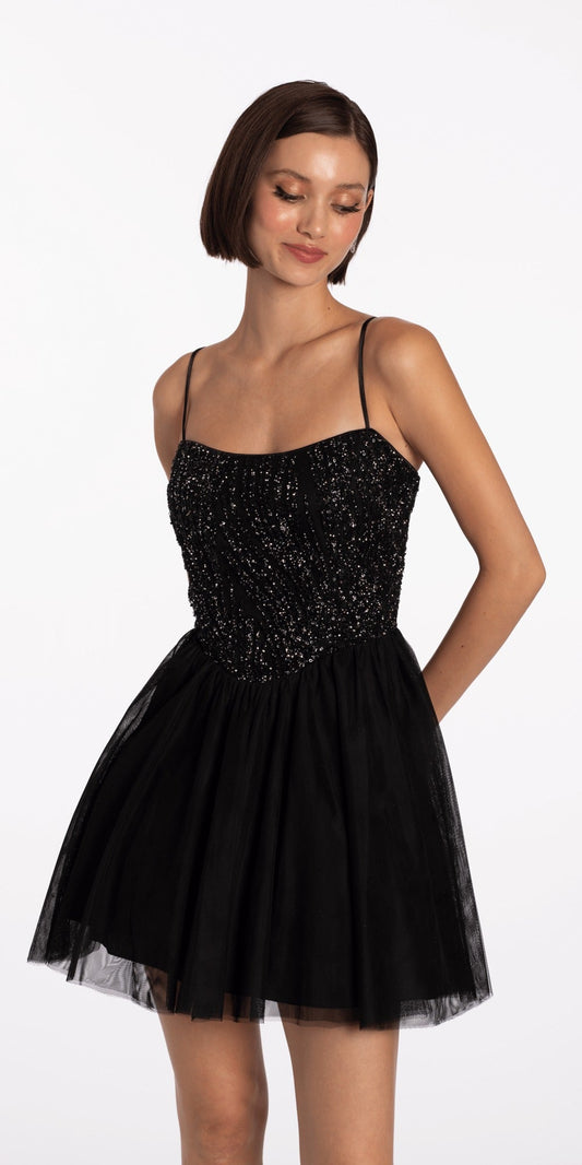 Strapless Beaded Satin Keyhole Column Dress with Exaggerated Slit