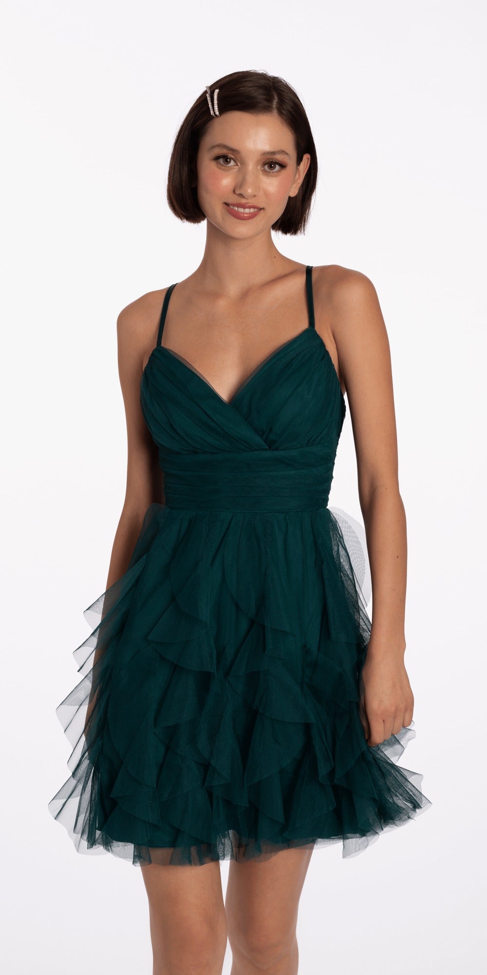 Pleated Chiffon Lace Up Back Dress