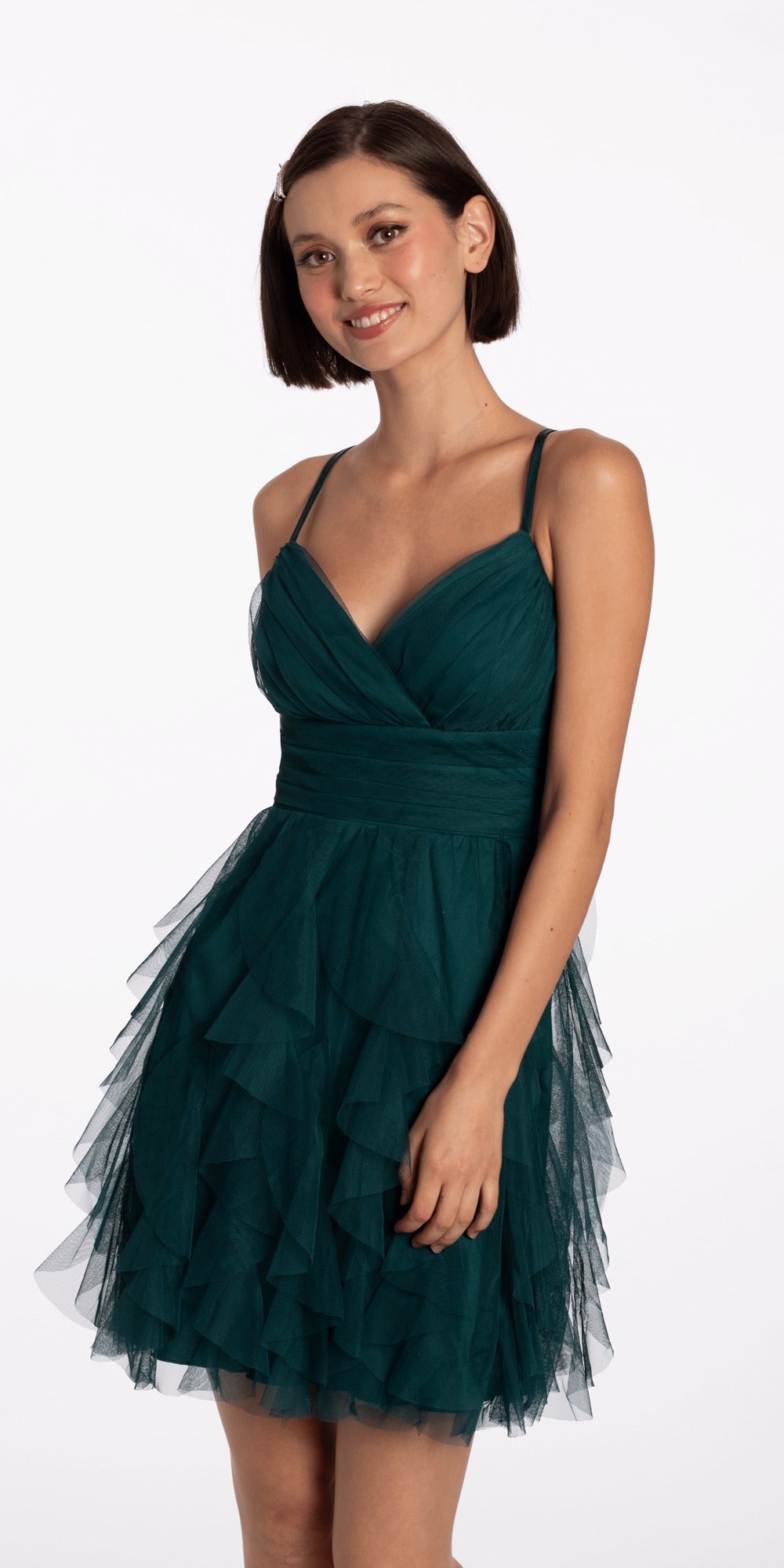Pleated Chiffon Lace Up Back Dress