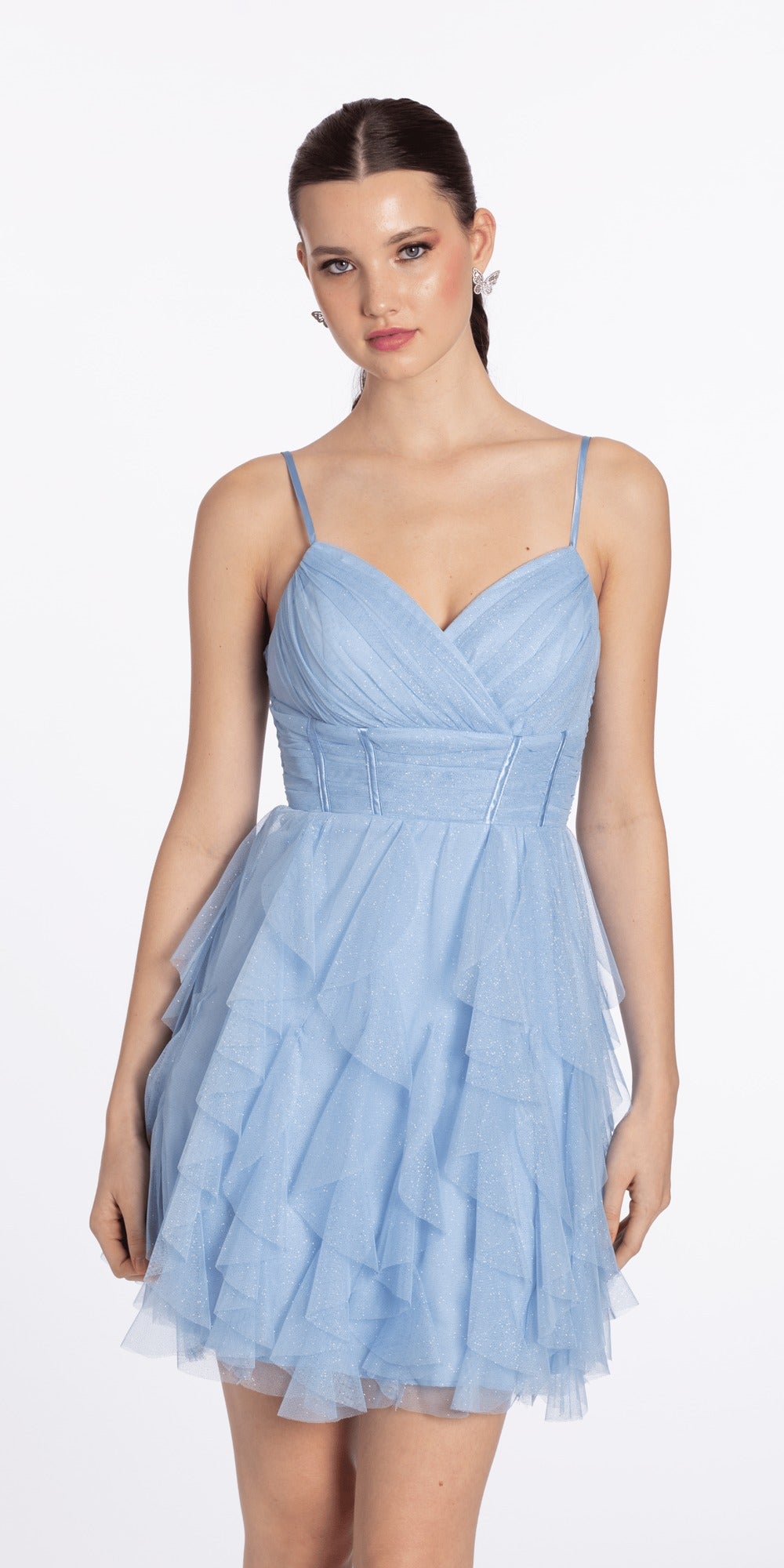Stretch Satin Lace Up Back Dress with Train