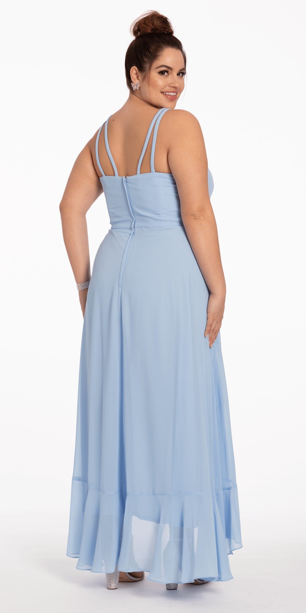 Two Tone Metallic Off the Shoulder Mock Wrap Dress