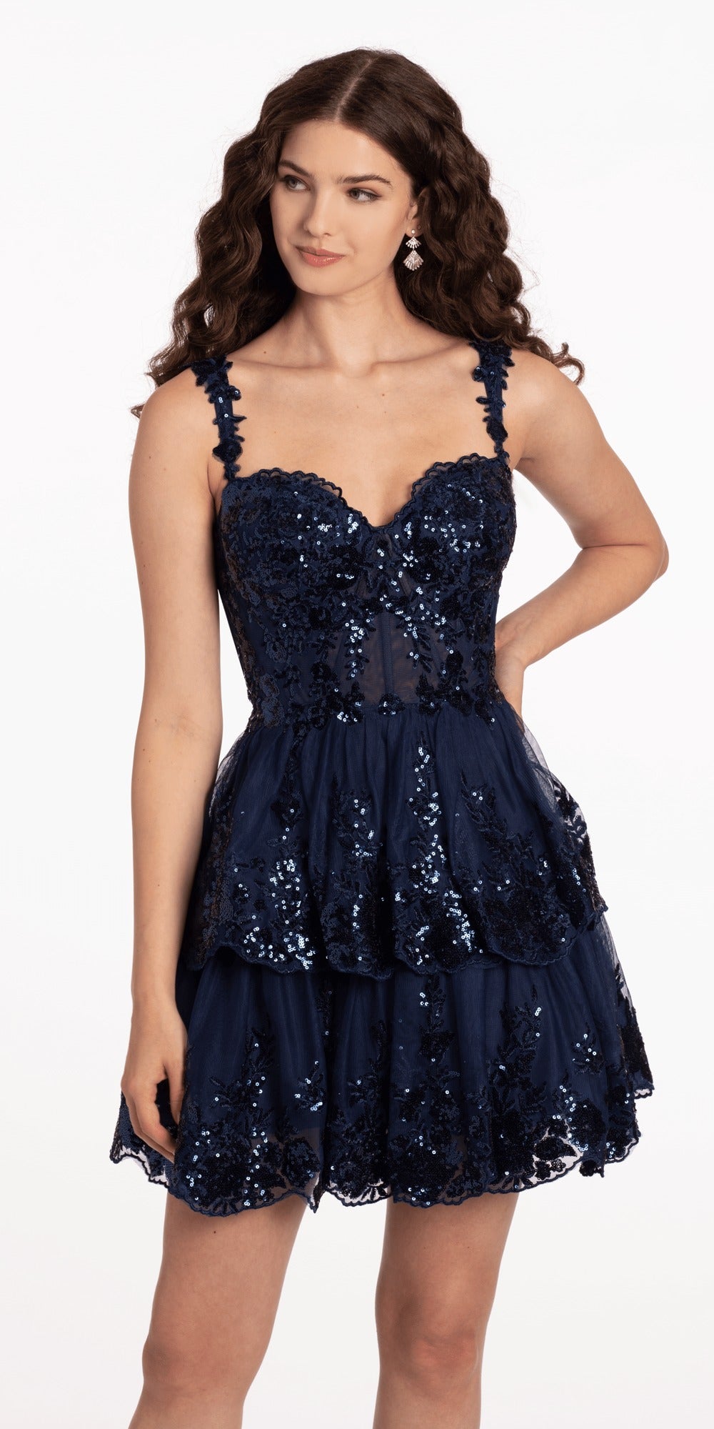 Chiffon Ruffle Shoulder Lace Up Back Column Dress