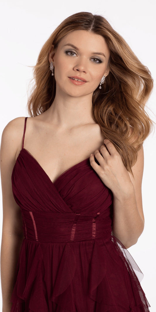 Glitter Tulle Lace Up Back Embroidered A Line Dress